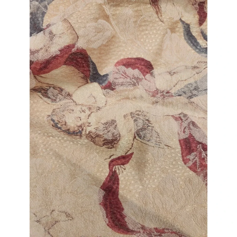 Vintage Cherub Angel Damask Large Round Tablecloth Romantic Decor 73 Inches Wide
